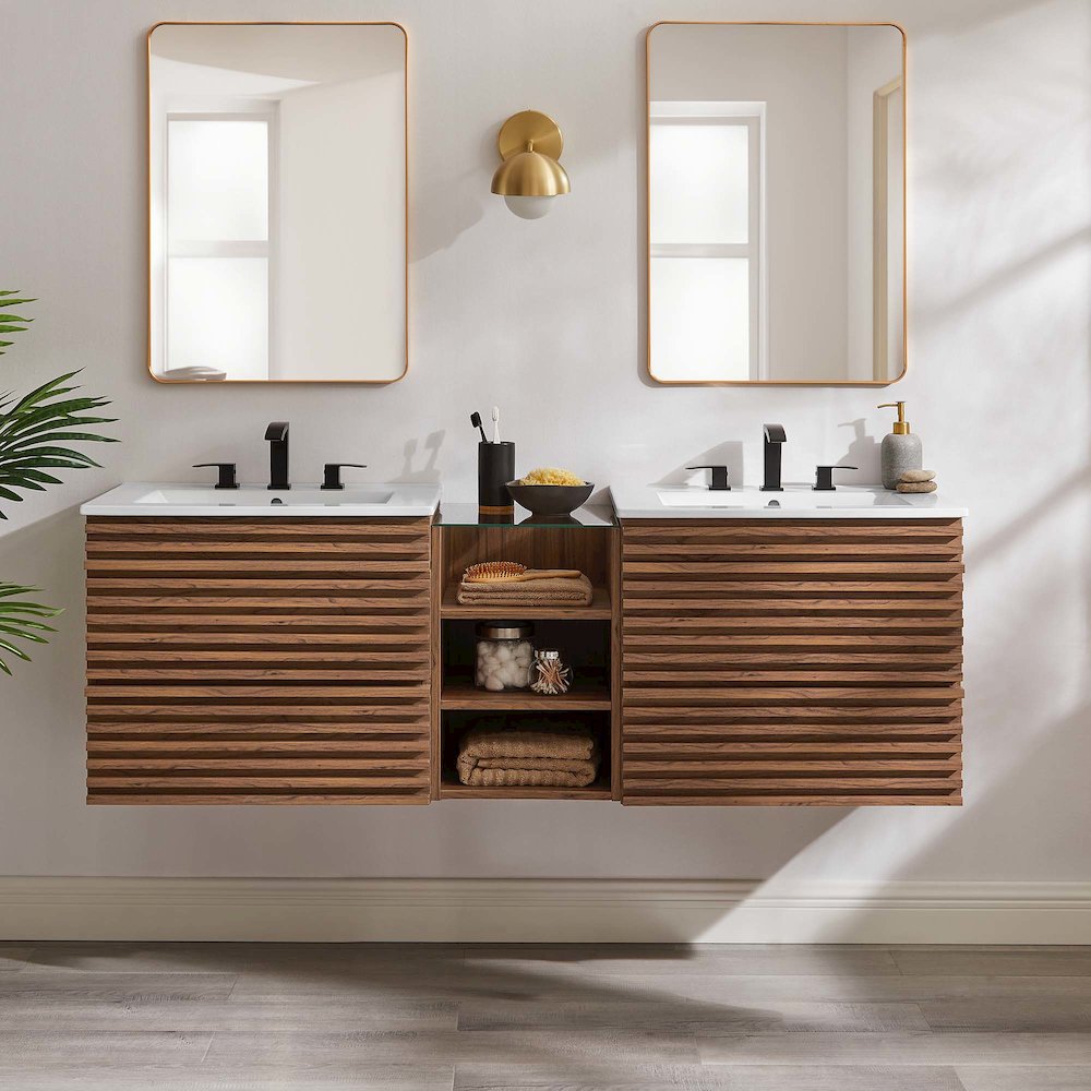 Render 62" Wall-Mount Double Sink Bathroom Vanity. Picture 10