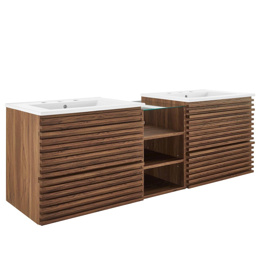 Render 62" Wall-Mount Double Sink Bathroom Vanity. Picture 1