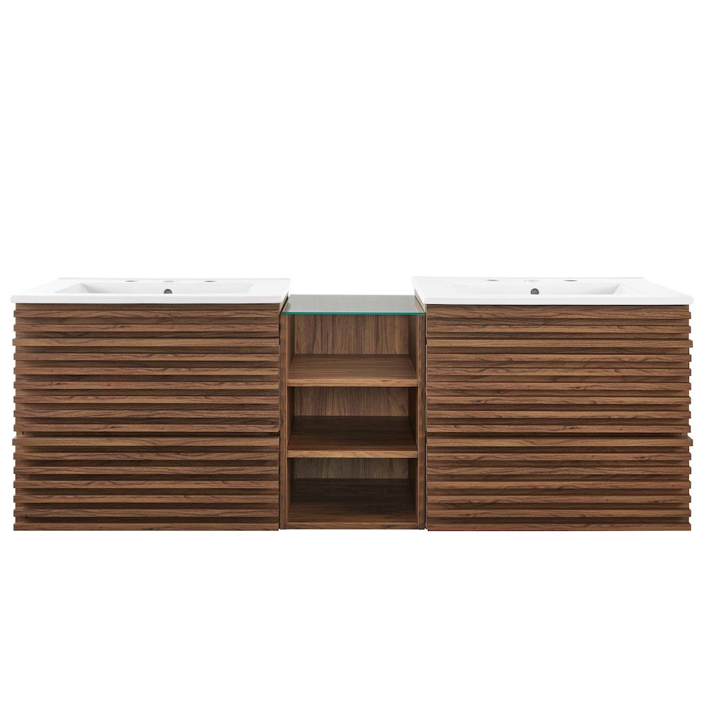 Render 62" Wall-Mount Double Sink Bathroom Vanity. Picture 4