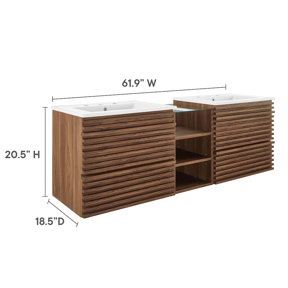 Render 62" Wall-Mount Double Sink Bathroom Vanity. Picture 3