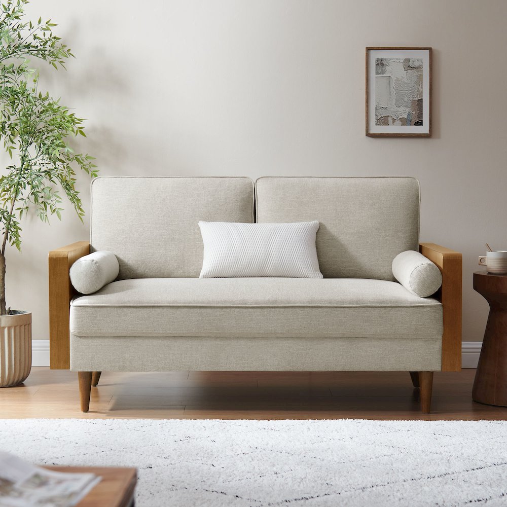 Kellan Heathered Weave Fabric Loveseat. Picture 8