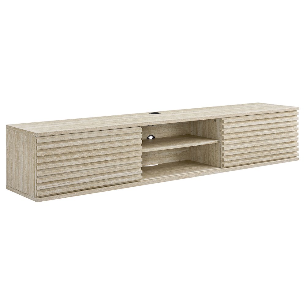 Render 70" Faux Travertine Wall-Mount Media Console TV Stand. Picture 1