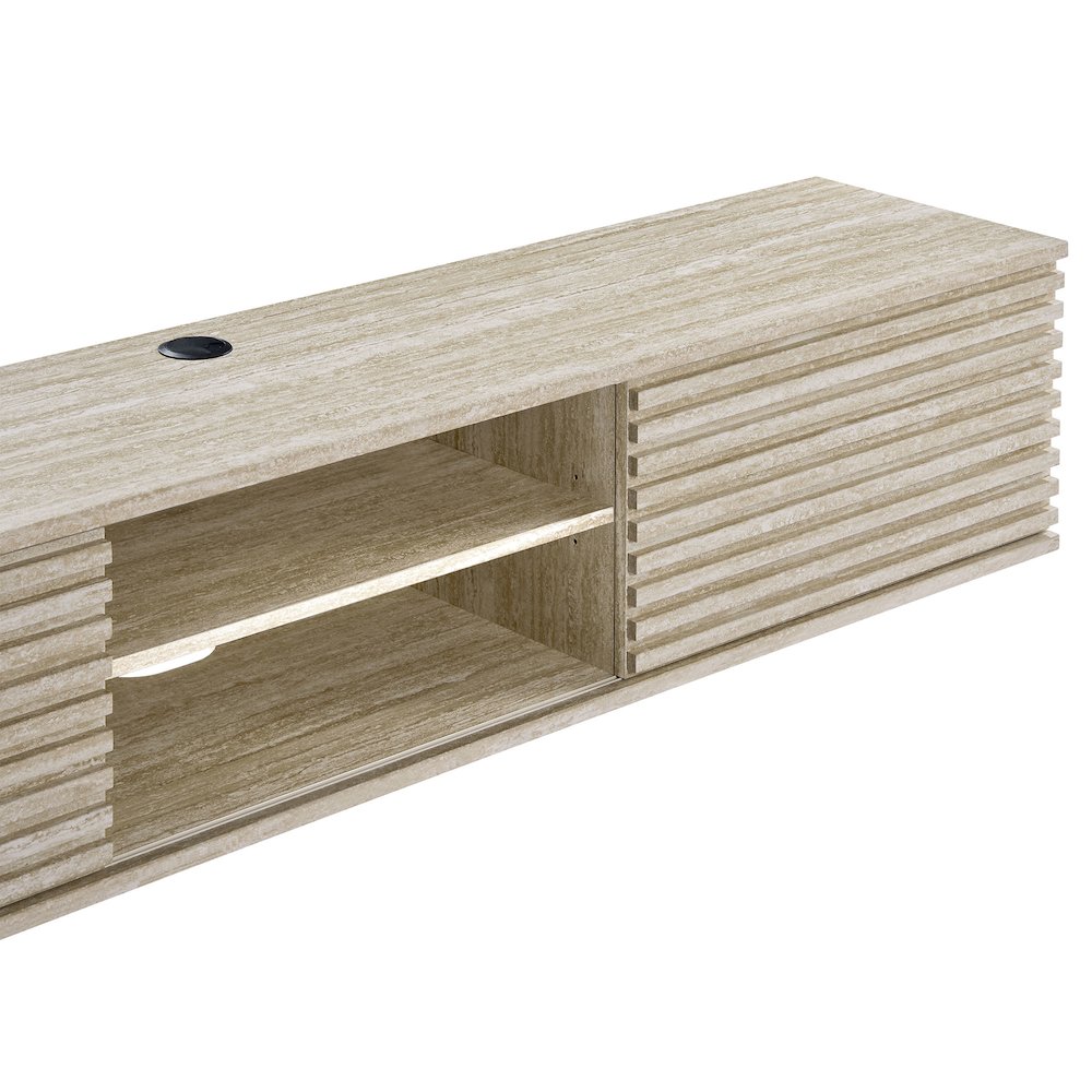 Render 70" Faux Travertine Wall-Mount Media Console TV Stand. Picture 6