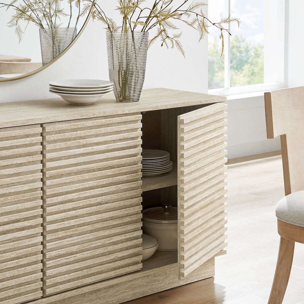 Render 70" Faux Travertine Sideboard Cabinet TV Stand. Picture 9