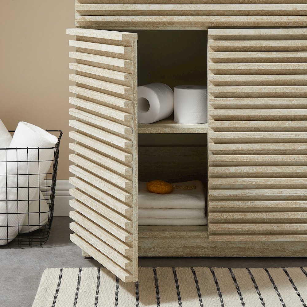 Render 30" Faux Travertine Bathroom Vanity Cabinet (Sink Not Included). Picture 10