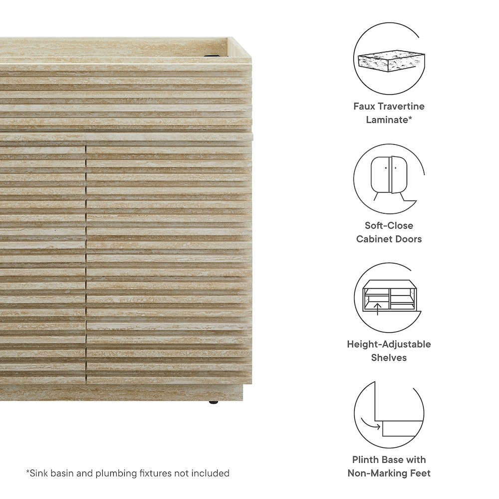 Render 30" Faux Travertine Bathroom Vanity Cabinet (Sink Not Included). Picture 3