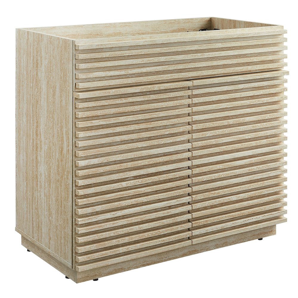 Render 36" Faux Travertine Bathroom Vanity Cabinet (Sink Not Included). Picture 1