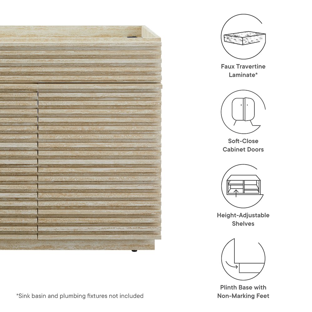 Render 36" Faux Travertine Bathroom Vanity Cabinet (Sink Not Included). Picture 2