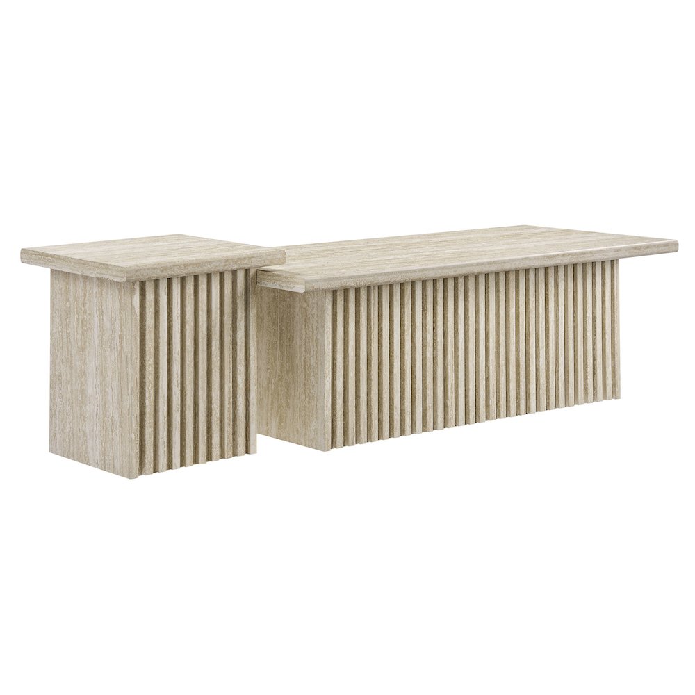 Render Nesting Faux Travertine Coffee Tables Set of 2. Picture 1