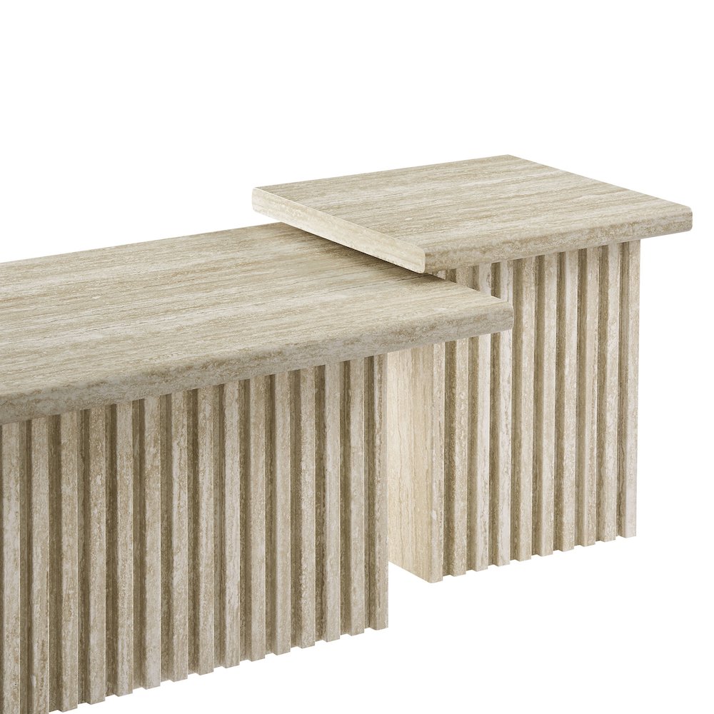 Render Nesting Faux Travertine Coffee Tables Set of 2. Picture 6