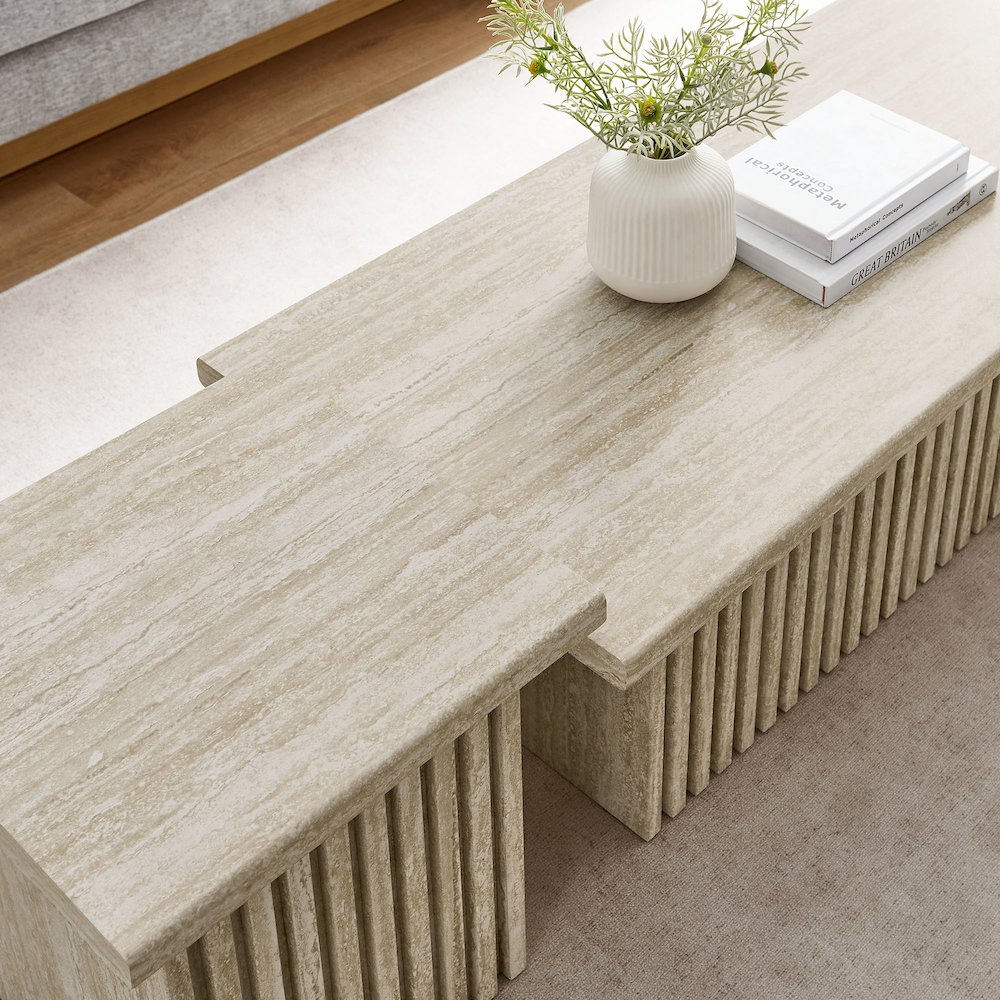 Render Nesting Faux Travertine Coffee Tables Set of 2. Picture 8