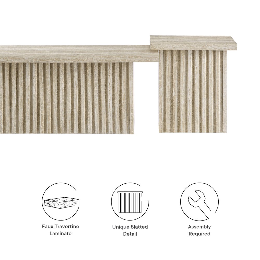 Render Nesting Faux Travertine Coffee Tables Set of 2. Picture 2