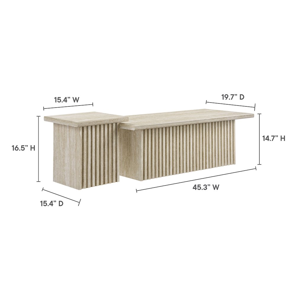 Render Nesting Faux Travertine Coffee Tables Set of 2. Picture 3