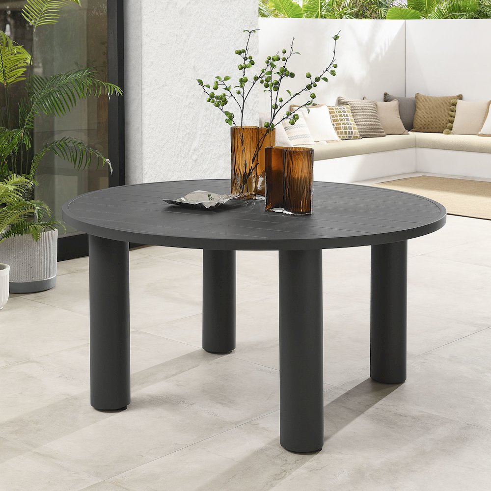 Nautica Outdoor Patio 60" Round Aluminum Dining Table. Picture 6