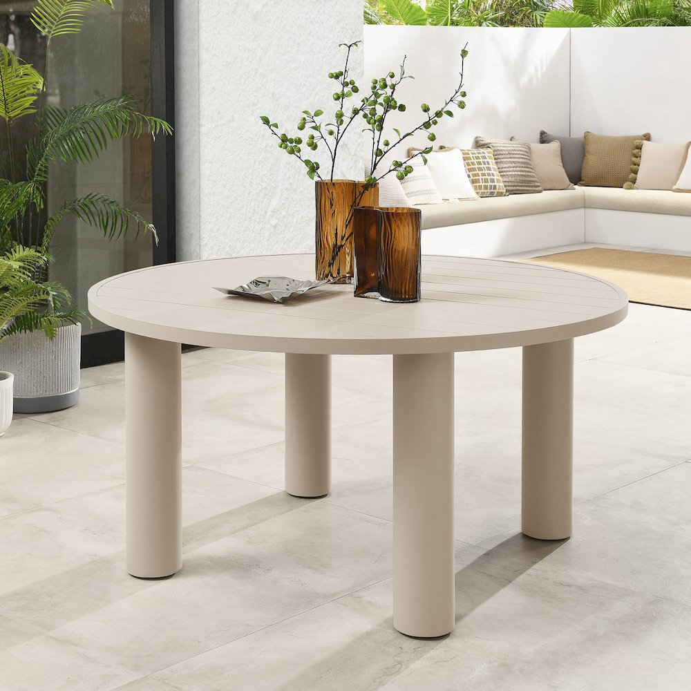 Nautica Outdoor Patio 60" Round Aluminum Dining Table. Picture 6