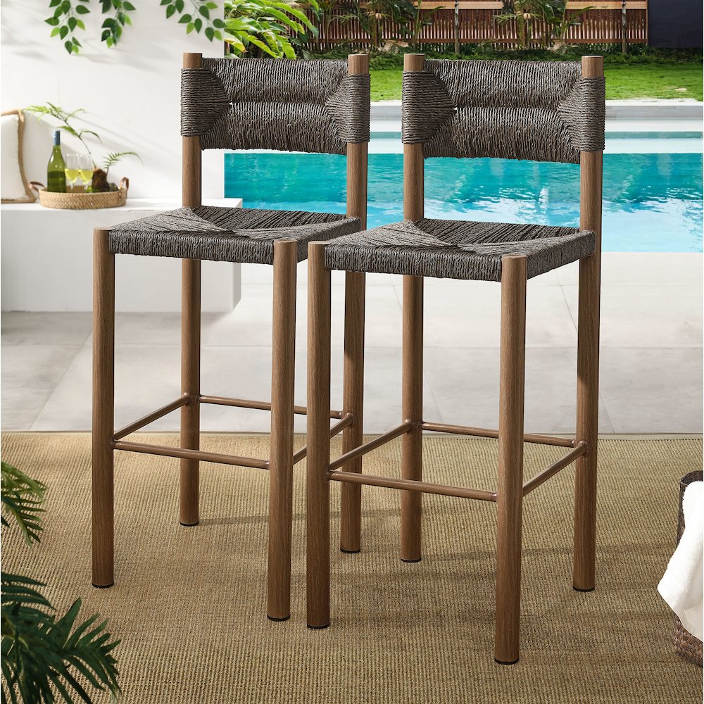 Parkland Outdoor Patio Rattan and Aluminum Bar Stools Set of 2. Picture 9