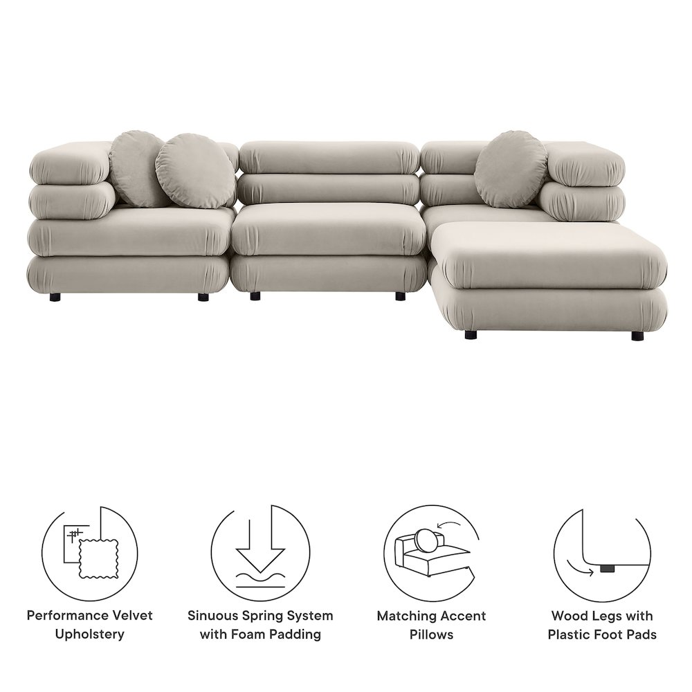 Jubilee 4-Piece Modular Performance Velvet Sectional Sofa. Picture 2