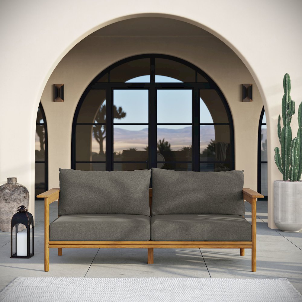 Wren Outdoor Patio Teak Wood Sofa. Picture 9