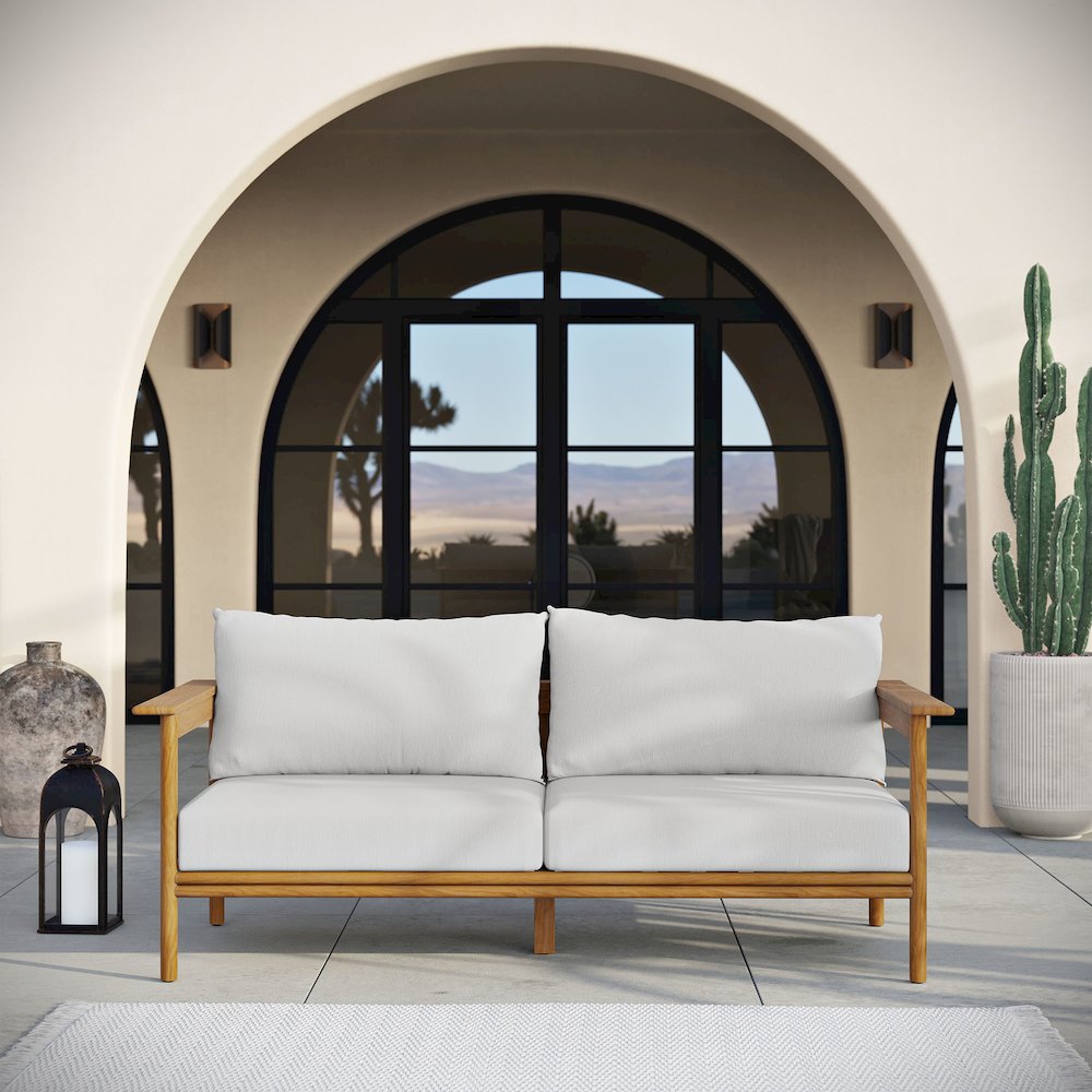 Wren Outdoor Patio Teak Wood Sofa. Picture 9