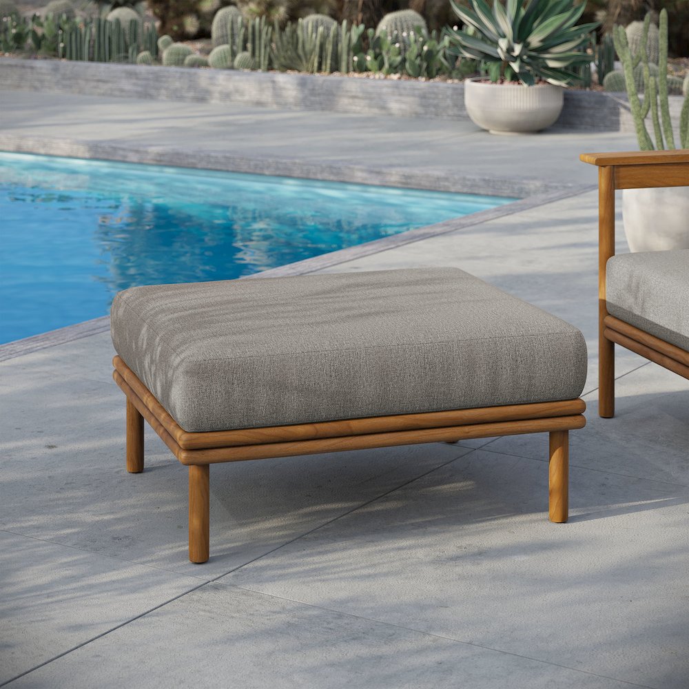 Wren Outdoor Patio Teak Wood Ottoman. Picture 9