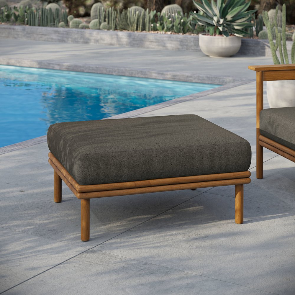 Wren Outdoor Patio Teak Wood Ottoman. Picture 9