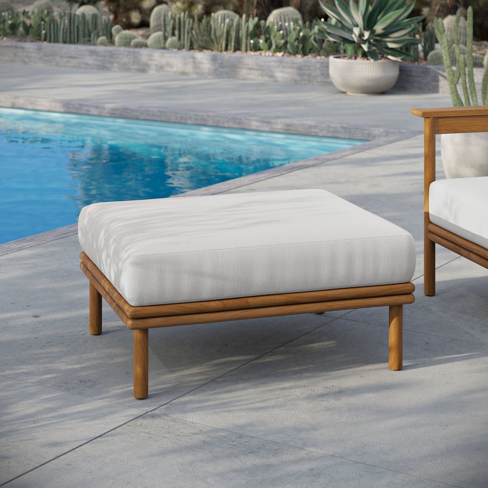 Wren Outdoor Patio Teak Wood Ottoman. Picture 9