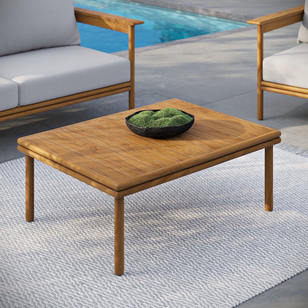 Wren Outdoor Patio Teak Wood Coffee Table. Picture 7