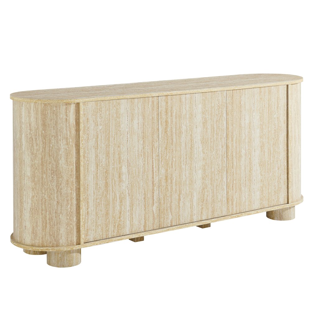 Overture 63” Oval Faux Travertine Sideboard. Picture 1