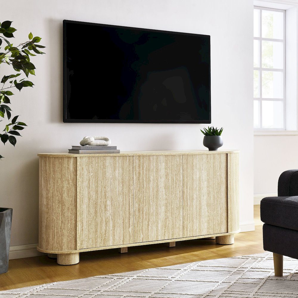 Overture 63” Oval Faux Travertine Sideboard. Picture 8
