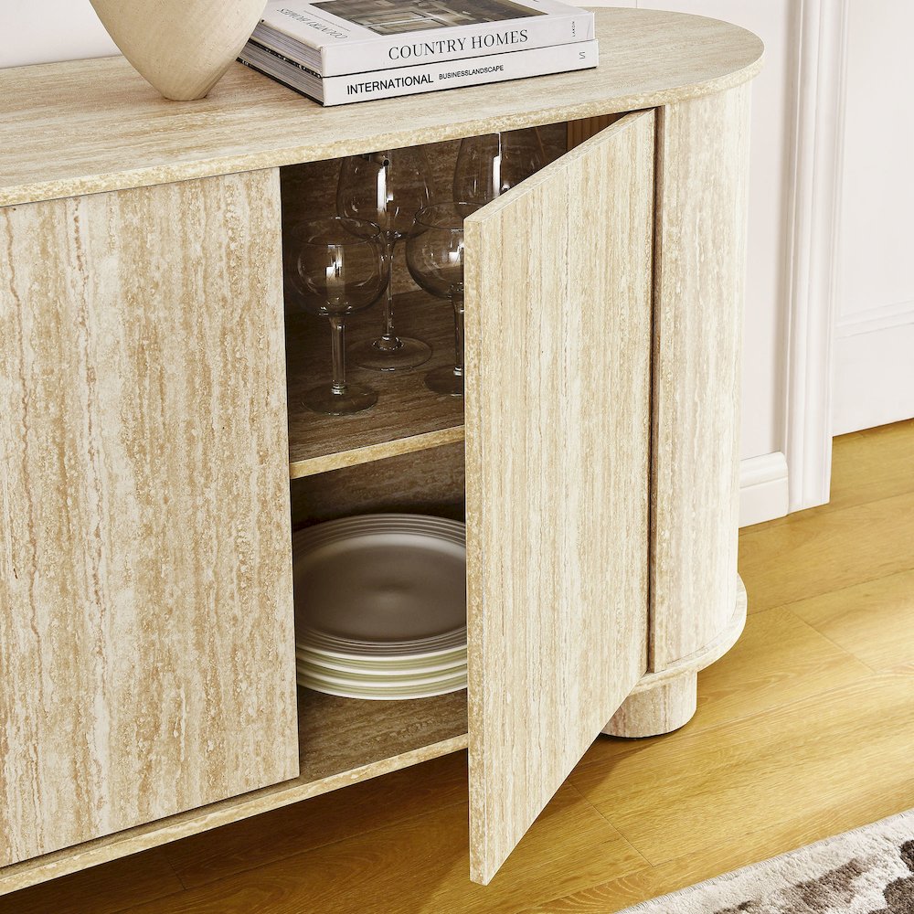 Overture 63” Oval Faux Travertine Sideboard. Picture 10