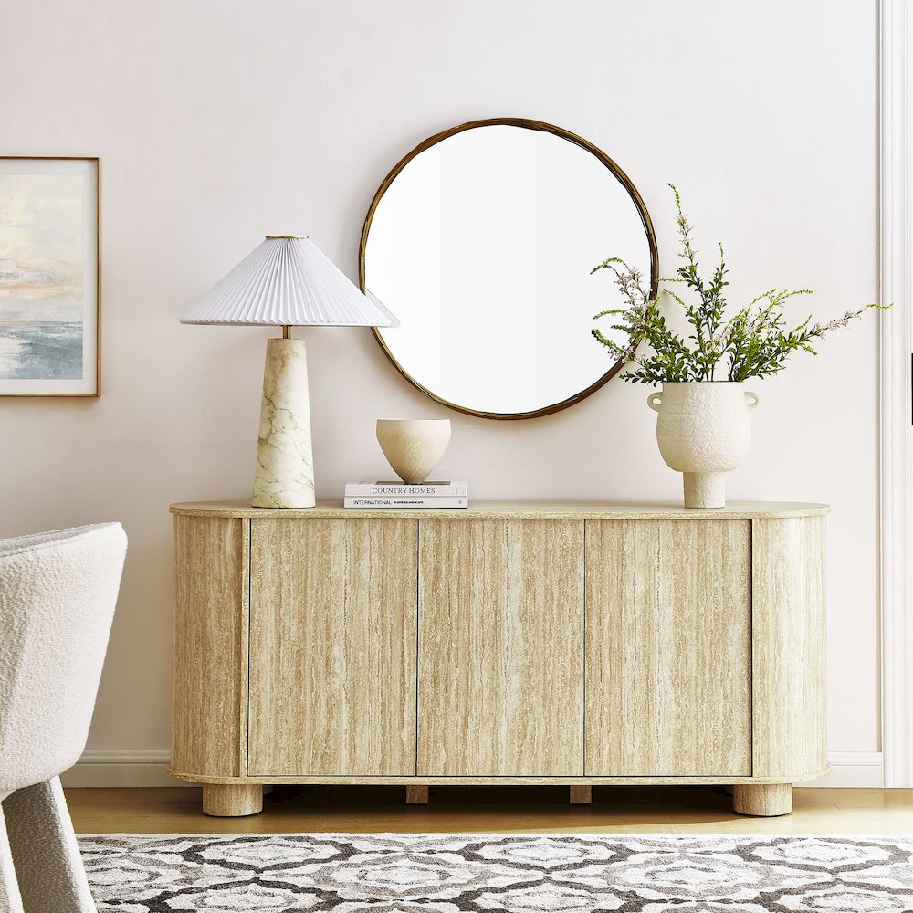 Overture 63” Oval Faux Travertine Sideboard. Picture 9