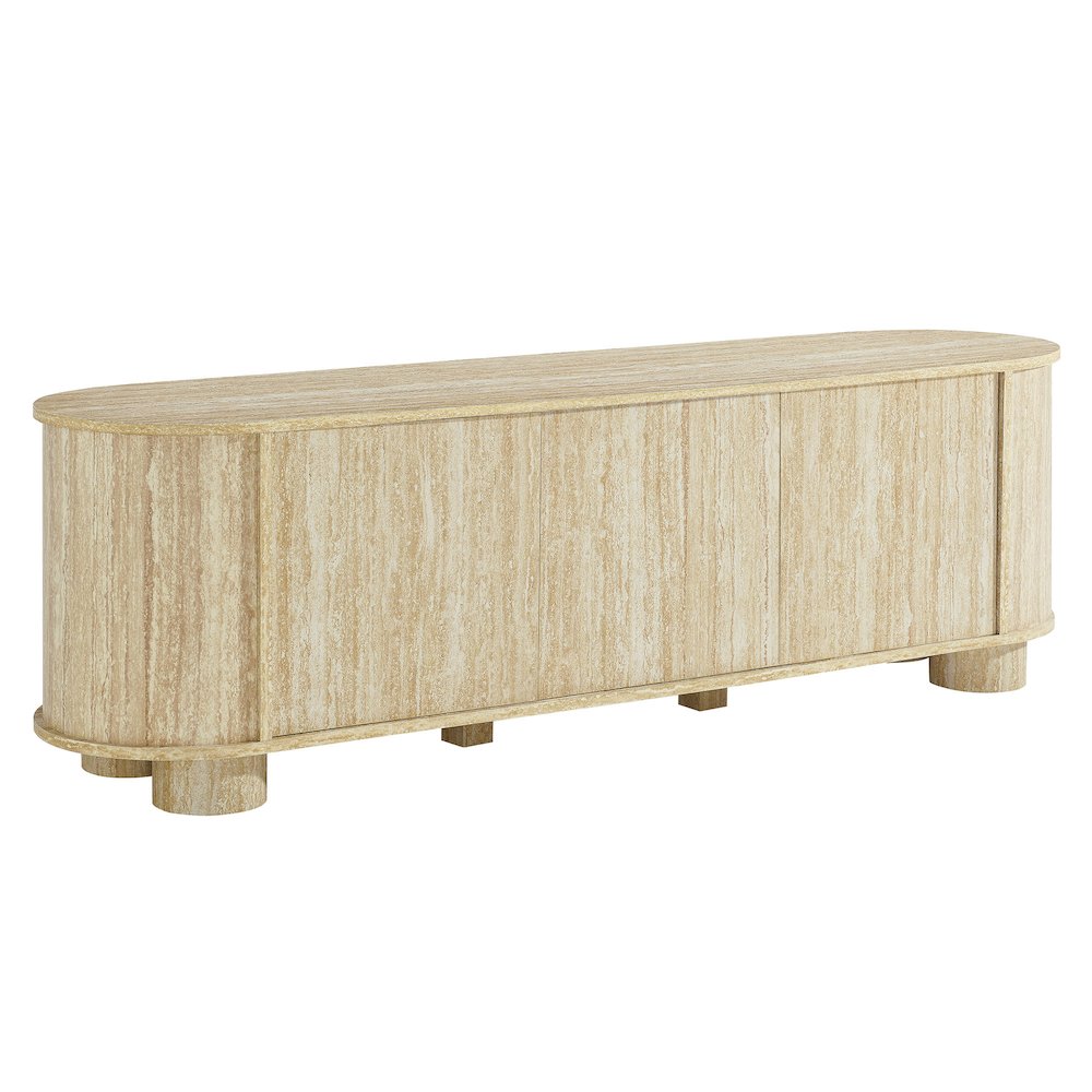 Overture 63” Oval Faux Travertine TV Stand. Picture 1