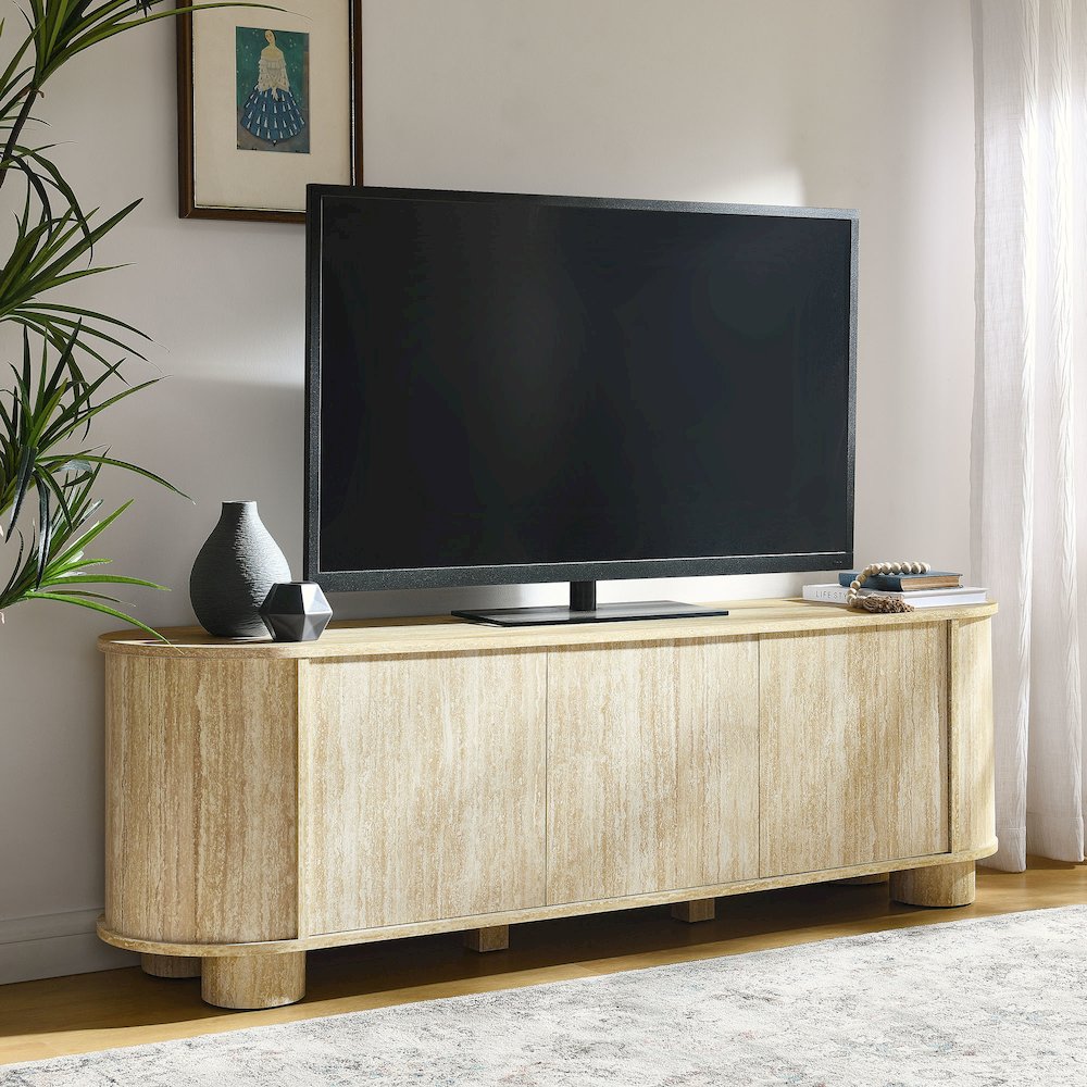 Overture 63” Oval Faux Travertine TV Stand. Picture 8