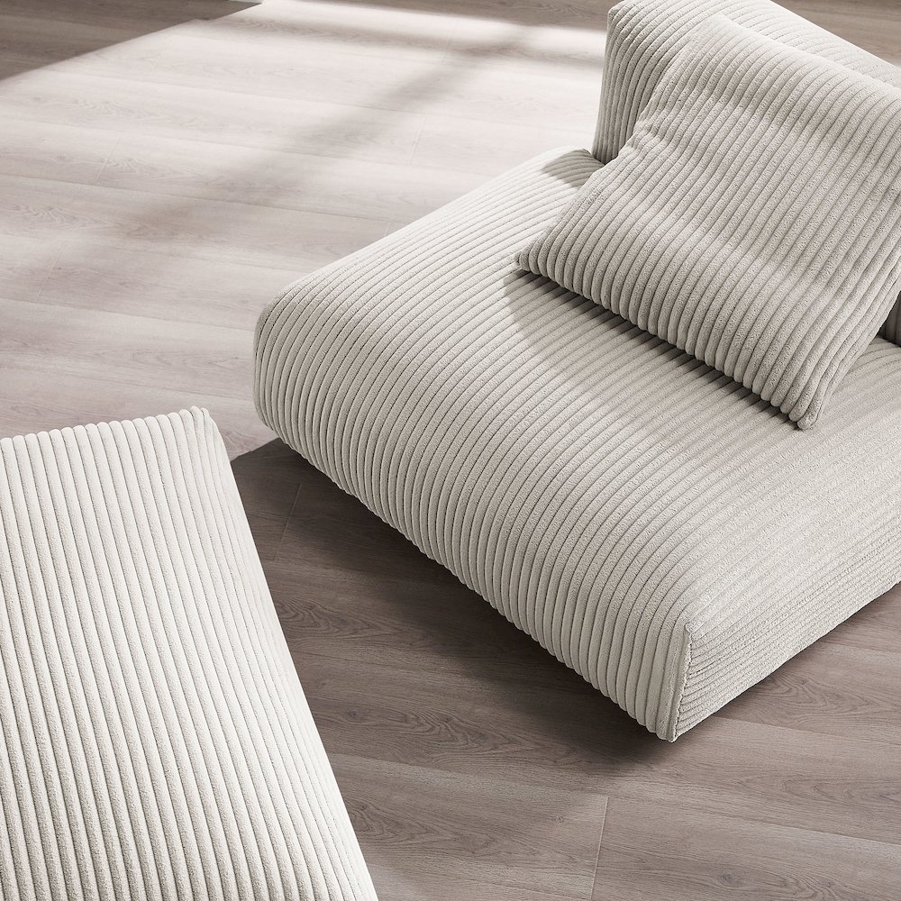 Solace Modular Corduroy Upholstered Armless Chair and Ottoman Set. Picture 10