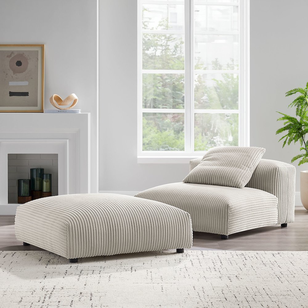 Solace Modular Corduroy Upholstered Armless Chair and Ottoman Set. Picture 9