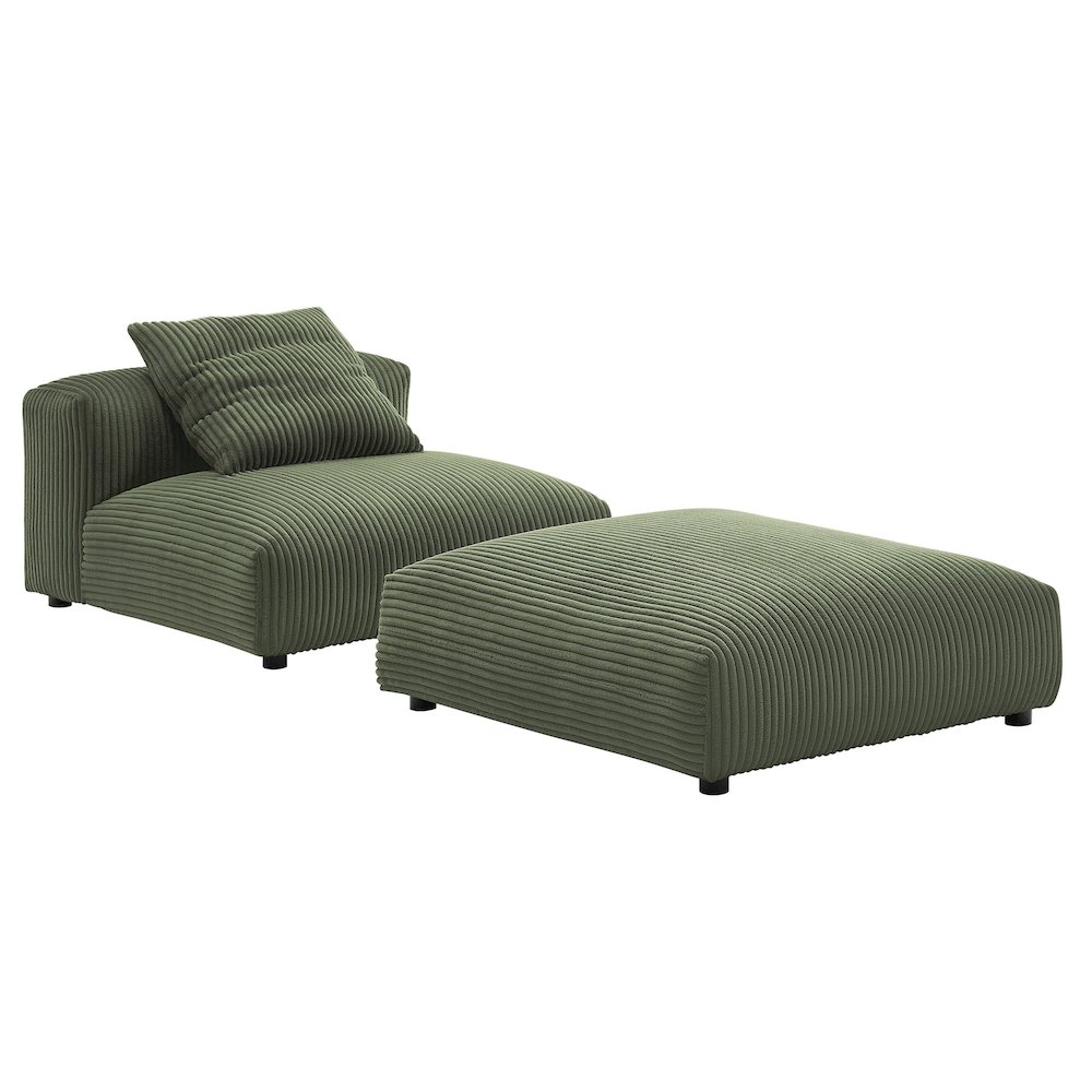 Solace Modular Corduroy Upholstered Armless Chair and Ottoman Set. Picture 1