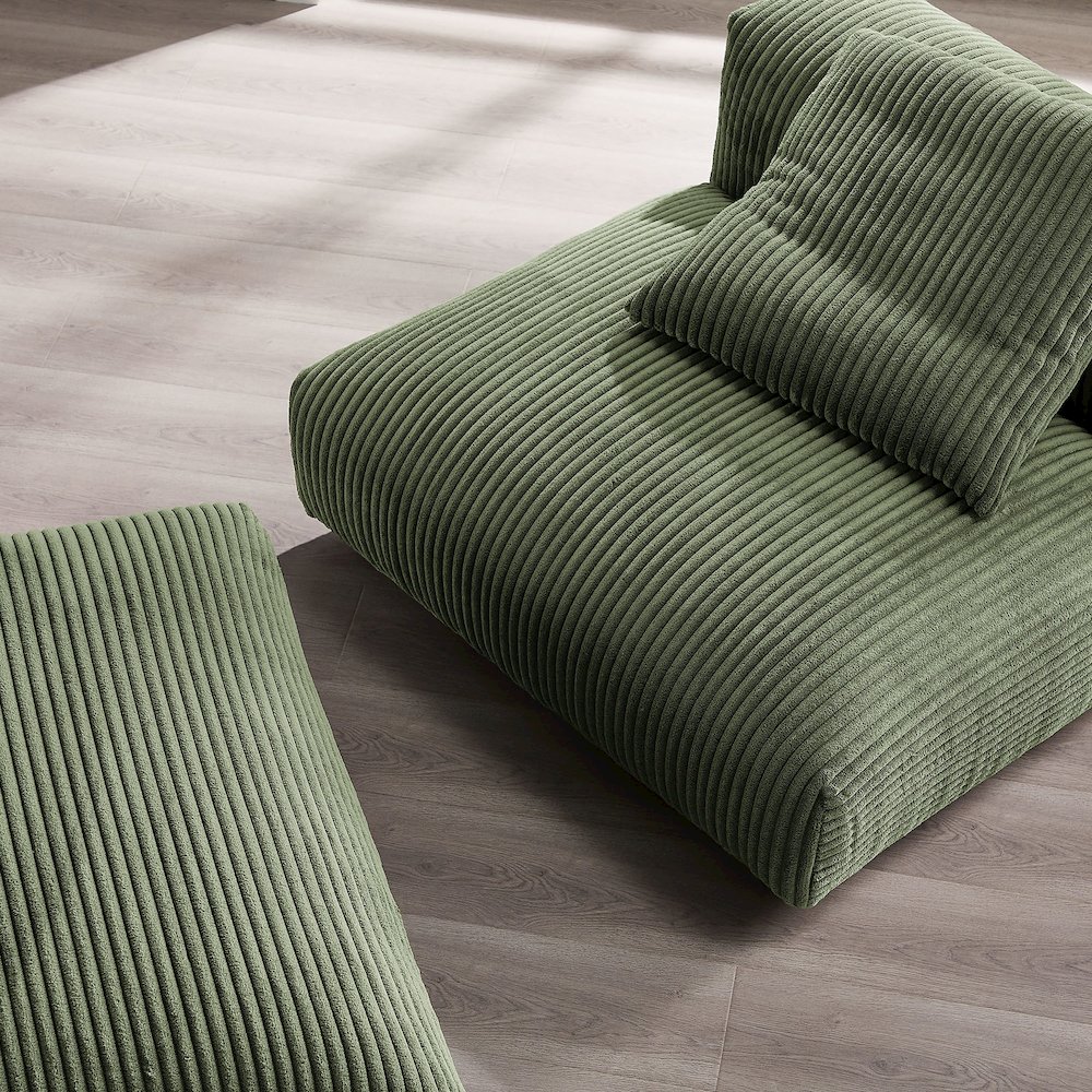 Solace Modular Corduroy Upholstered Armless Chair and Ottoman Set. Picture 10