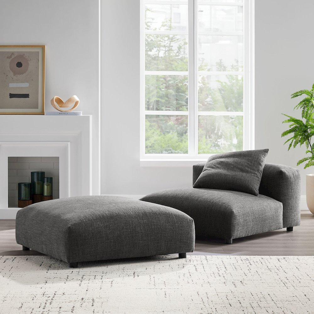 Solace Modular Upholstered Fabric Armless Chair and Ottoman Set. Picture 9
