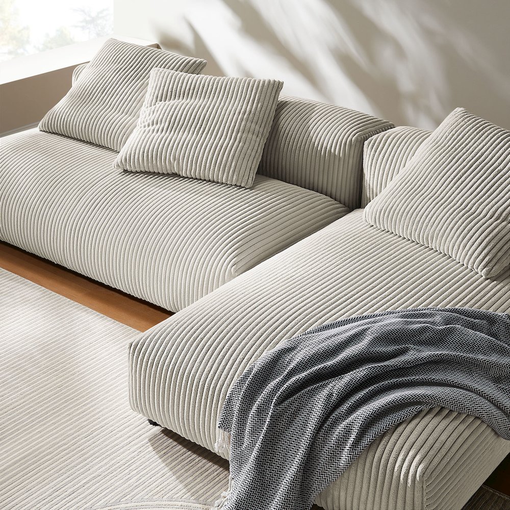 Solace 2-Piece Modular Corduroy Upholstered Sectional Sofa With Chaise. Picture 11