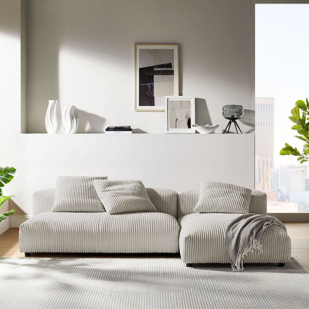 Solace 2-Piece Modular Corduroy Upholstered Sectional Sofa With Chaise. Picture 10