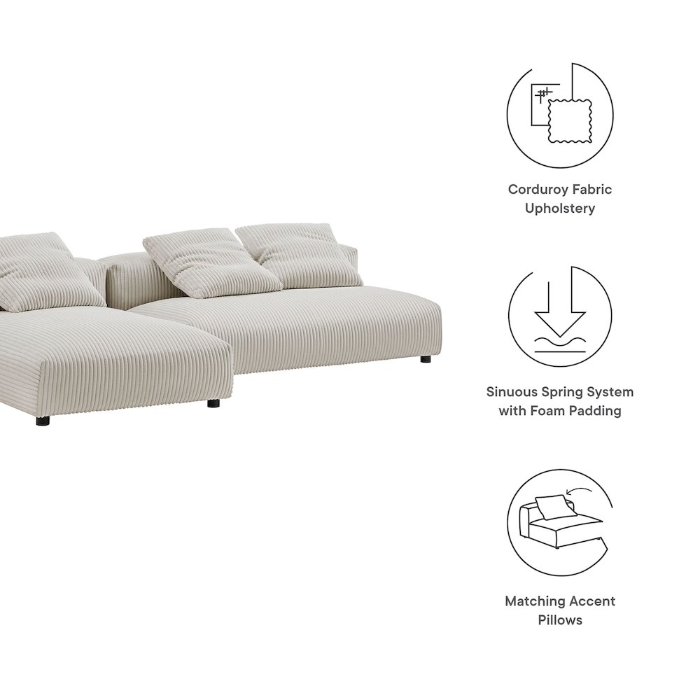 Solace 2-Piece Modular Corduroy Upholstered Sectional Sofa With Chaise. Picture 2