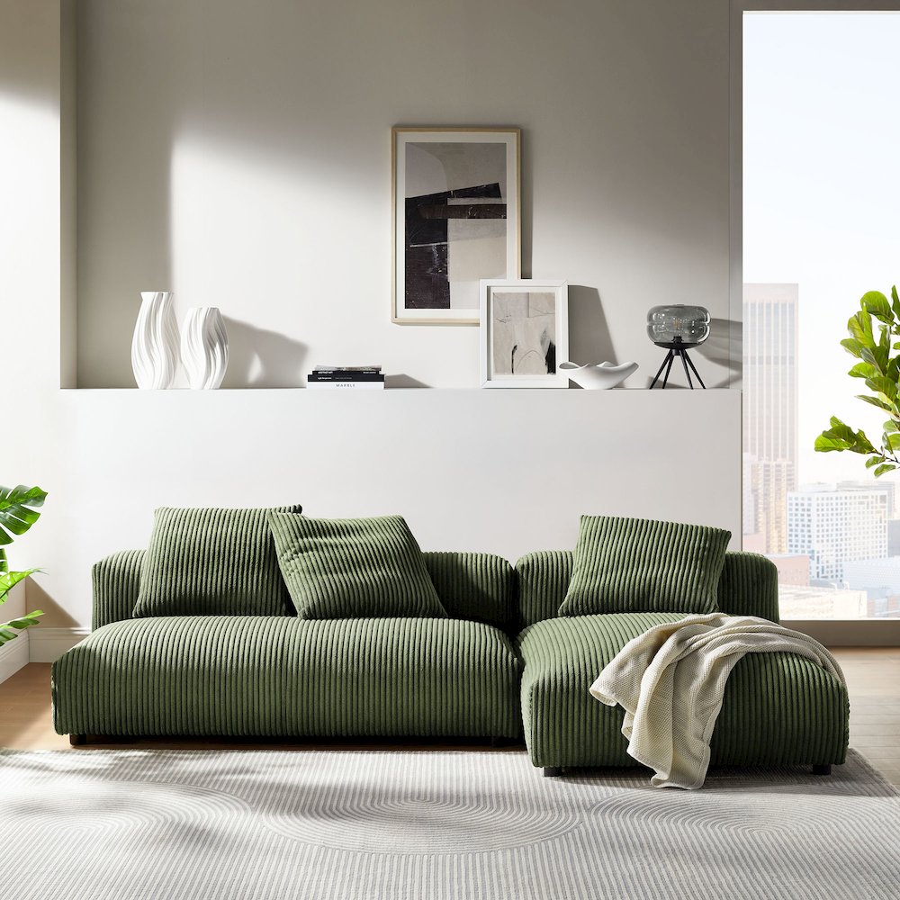 Solace 2-Piece Modular Corduroy Upholstered Sectional Sofa With Chaise. Picture 10