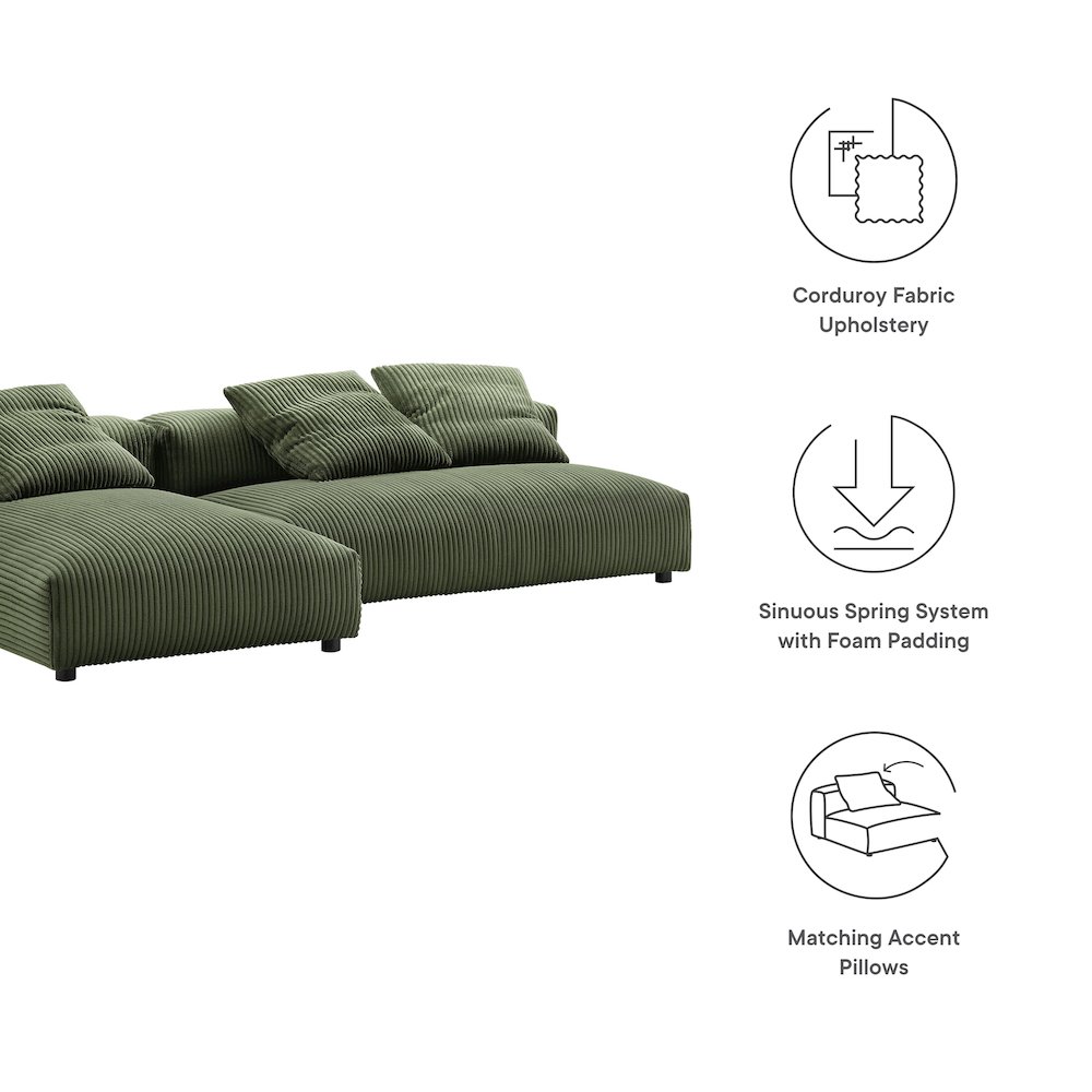 Solace 2-Piece Modular Corduroy Upholstered Sectional Sofa With Chaise. Picture 2