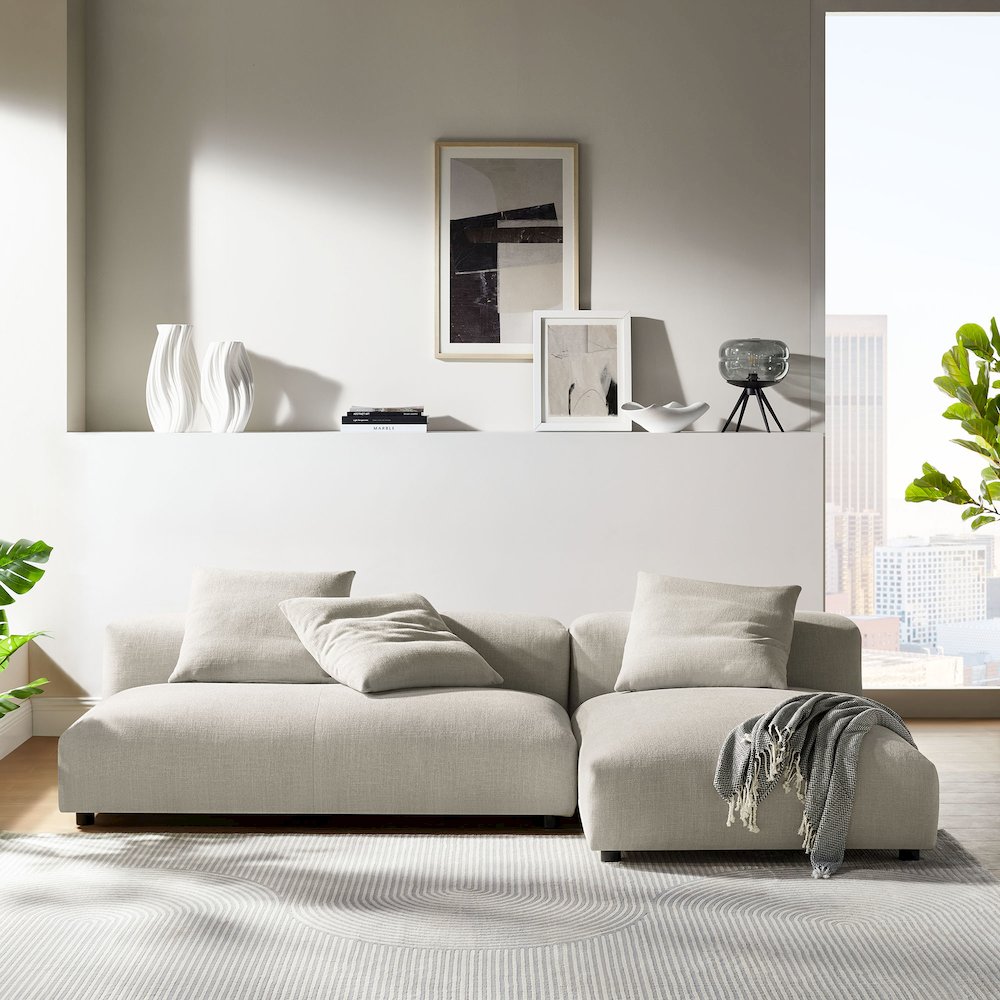 Solace 2-Piece Modular Upholstered Fabric Sectional Sofa With Chaise. Picture 10