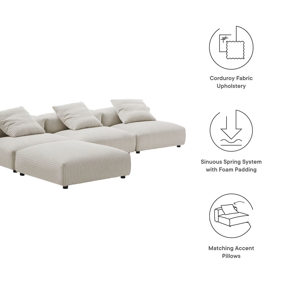 Solace 4-Piece Modular Corduroy Upholstered Sectional Sofa. Picture 2