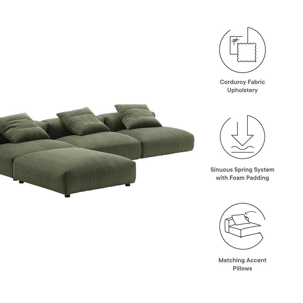 Solace 4-Piece Modular Corduroy Upholstered Sectional Sofa. Picture 2