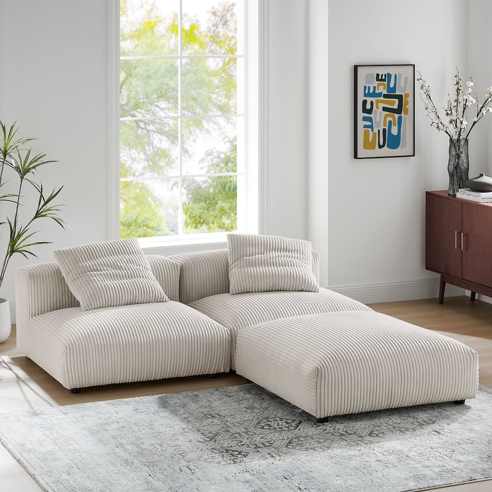 Solace 3-Piece Modular Corduroy Upholstered Sectional Sofa. Picture 14
