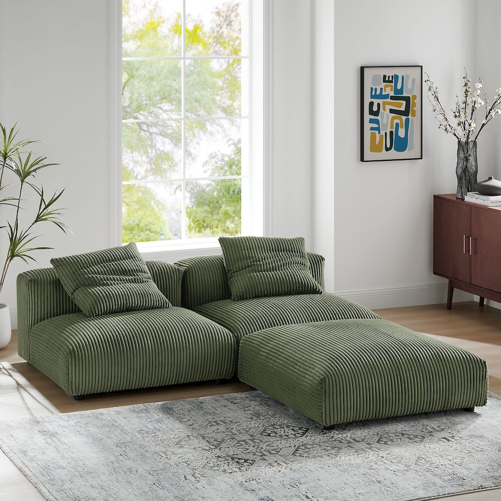 Solace 3-Piece Modular Corduroy Upholstered Sectional Sofa. Picture 14