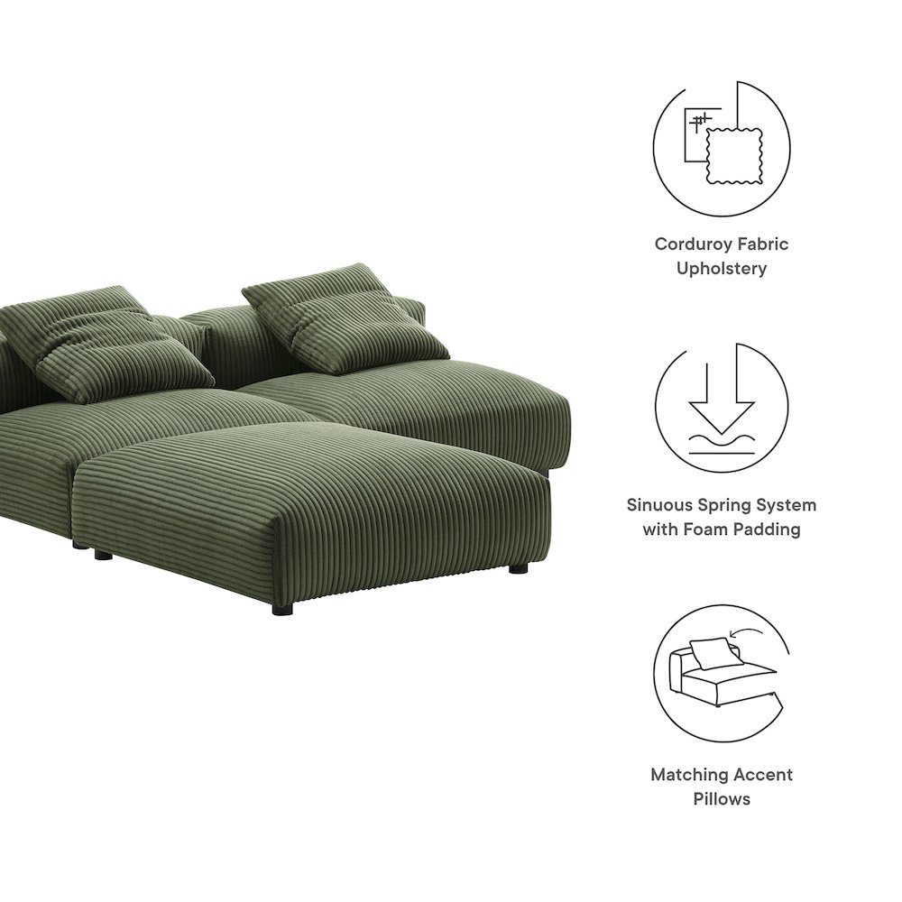 Solace 3-Piece Modular Corduroy Upholstered Sectional Sofa. Picture 2