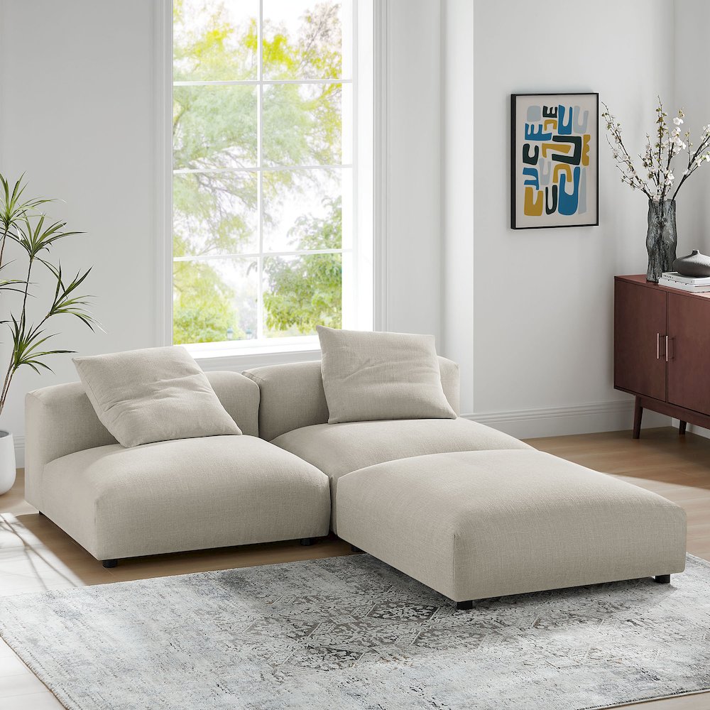 Solace 3-Piece Modular Upholstered Fabric Sectional Sofa. Picture 14